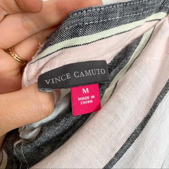 Vince Camuto Pastel Striped 100% Linen Cropped Wide Leg Jumpsuit Size Medium - Picture 13 of 15